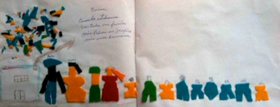  Representaci&oacute;n de la familia de Lucero: padre,
madre y diez hermanos (ella es la cuarta de izquierda a derecha)