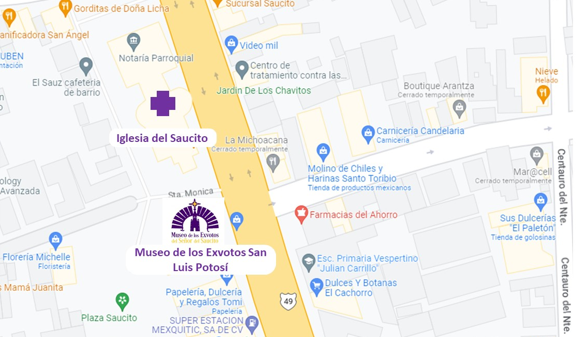 Plano del norte de la ciudad de San Luis Potos&iacute;, iglesia
del Saucito y Museo de los Exvotos