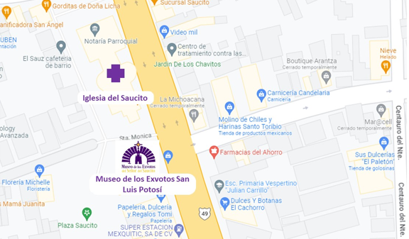 Plano del norte de la ciudad de San Luis Potosí, iglesia
del Saucito y Museo de los Exvotos