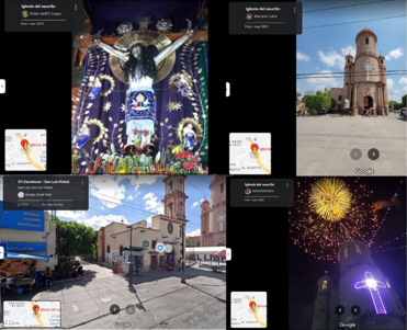 Fotograf&iacute;as presentadas en Google Maps por los
visitantes de la iglesia del Saucito, el Se&ntilde;or de Burgos o del Saucito y el
Museo de los Exvotos en San Luis Potos&iacute;